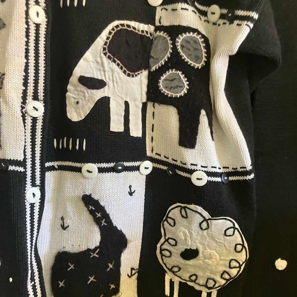 Susan Bristol Animal Sweater Cardigan Black and White - Picture 4 of 10